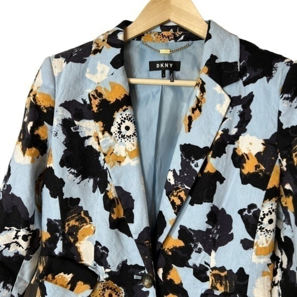 DKNY abstract floral print linen blend jacket blazer - Picture 6 of 13